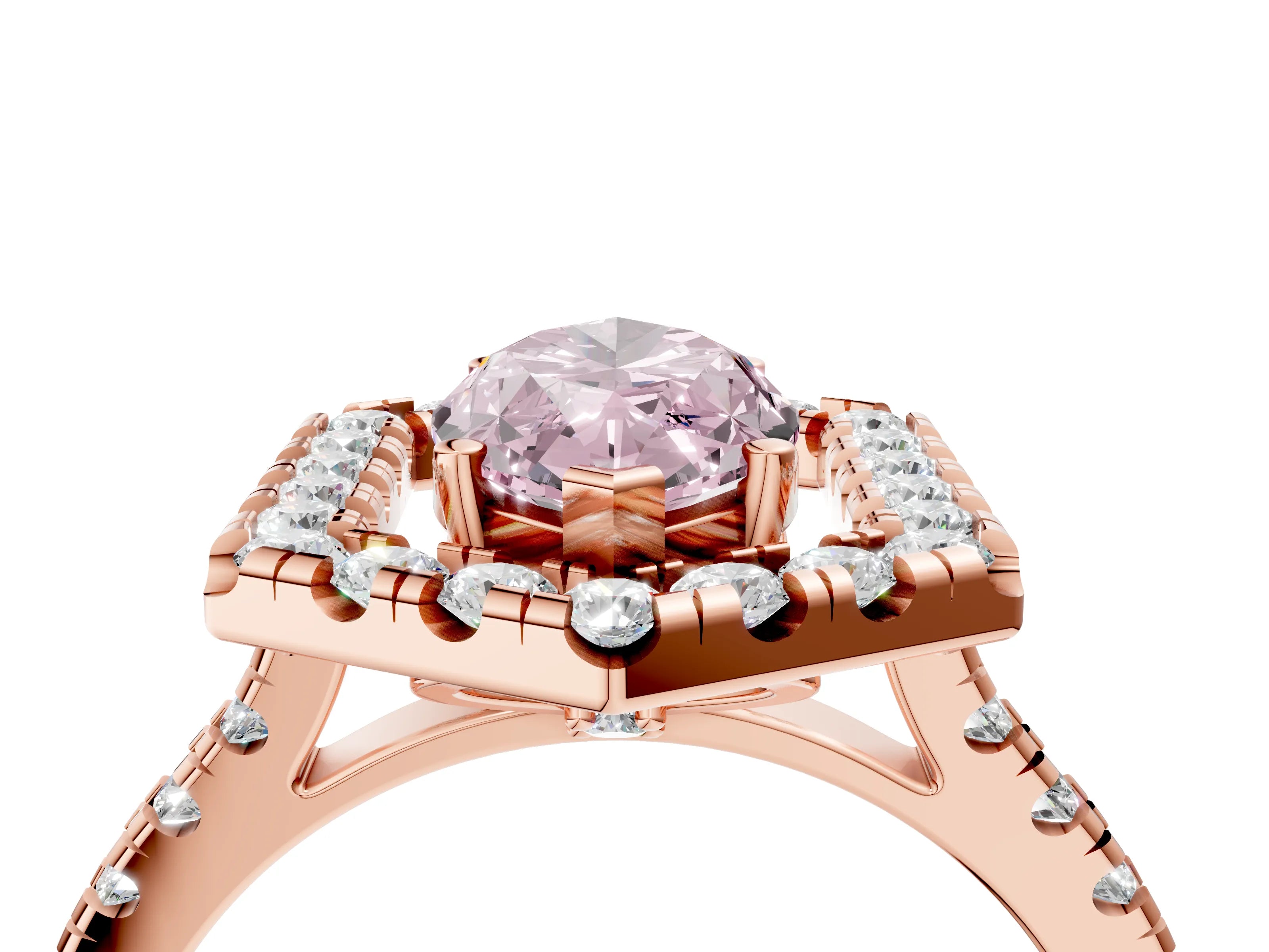 Rose gold Hexagonal Halo Fancy Pink Marquise Cut Diamond Pavé Band with Four-Prong Setting_4