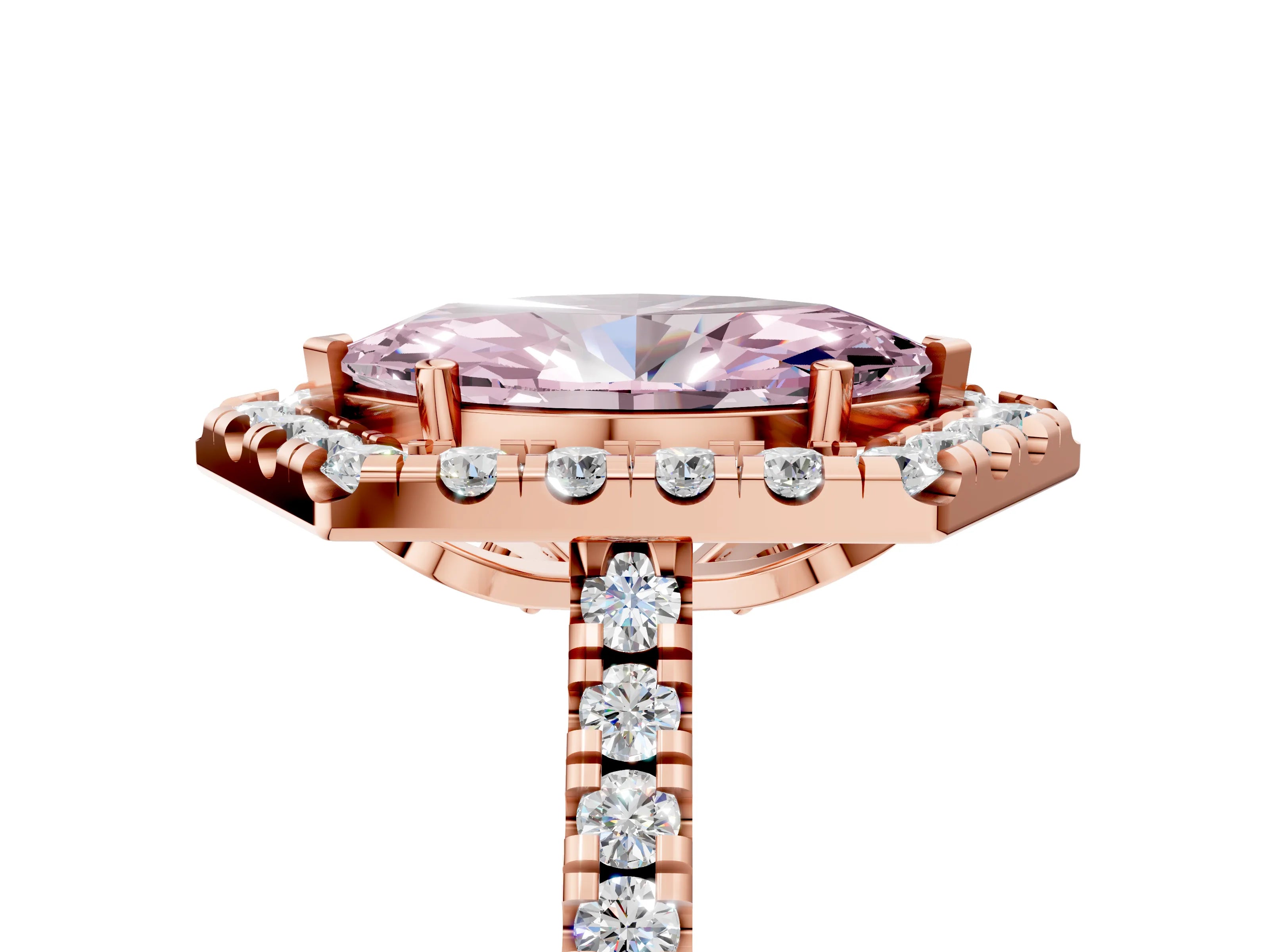 Rose gold Hexagonal Halo Fancy Pink Marquise Cut Diamond Pavé Band with Four-Prong Setting_5
