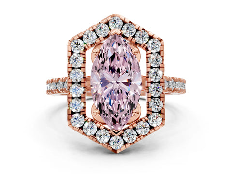 Rose gold Hexagonal Halo Fancy Pink Marquise Cut Diamond Pavé Band with Four-Prong Setting