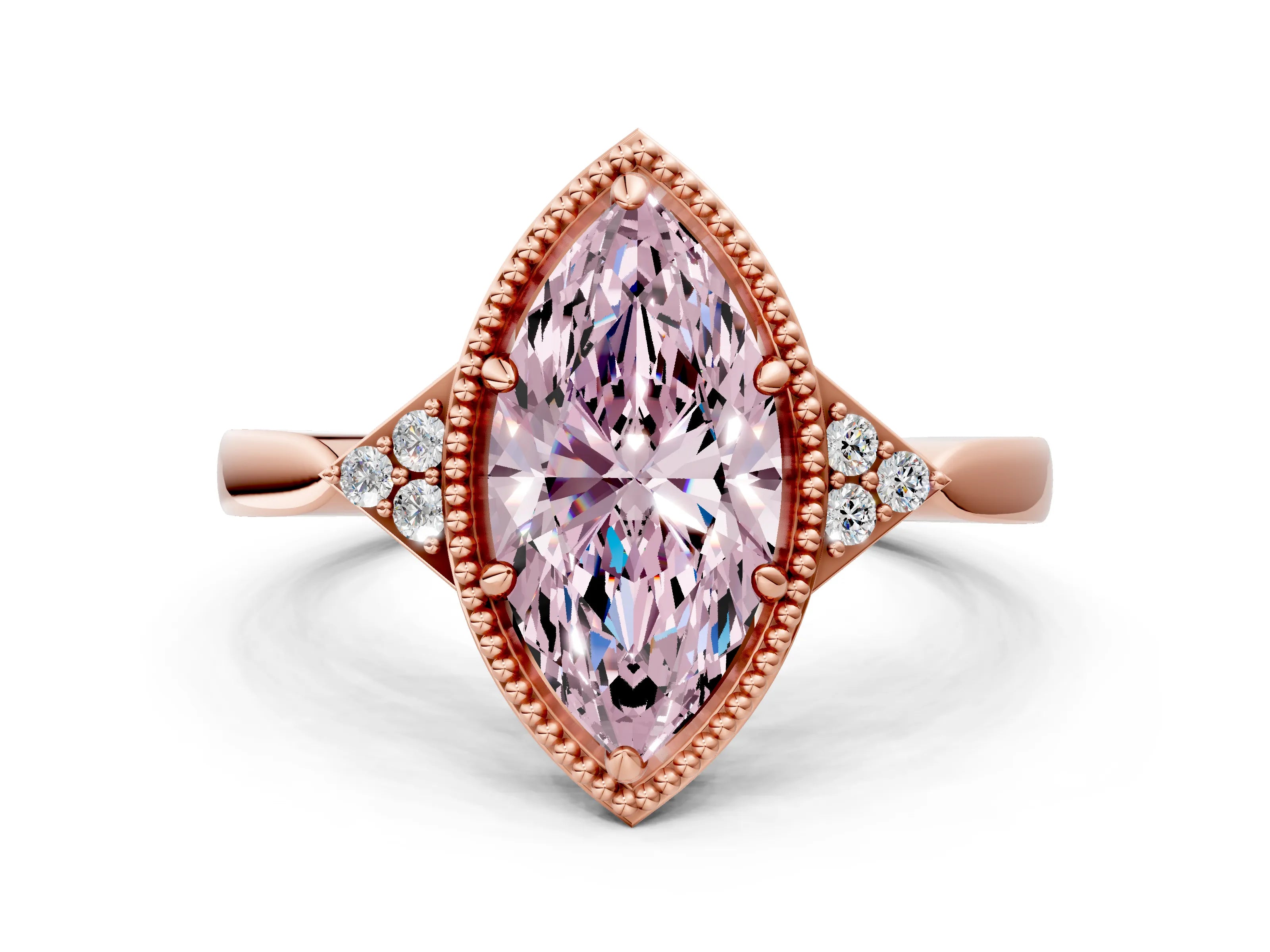 Rose gold Hexagonal Halo Fancy Pink Marquise Cut Diamond Solitaire with Pavé Band and Four-Prong Setting_3