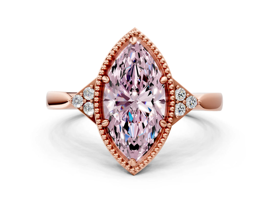 Rose gold Hexagonal Halo Fancy Pink Marquise Cut Diamond Solitaire with Pavé Band and Four-Prong Setting_3