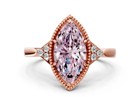 Rose gold Hexagonal Halo Fancy Pink Marquise Cut Diamond Solitaire with Pavé Band and Four-Prong Setting_3