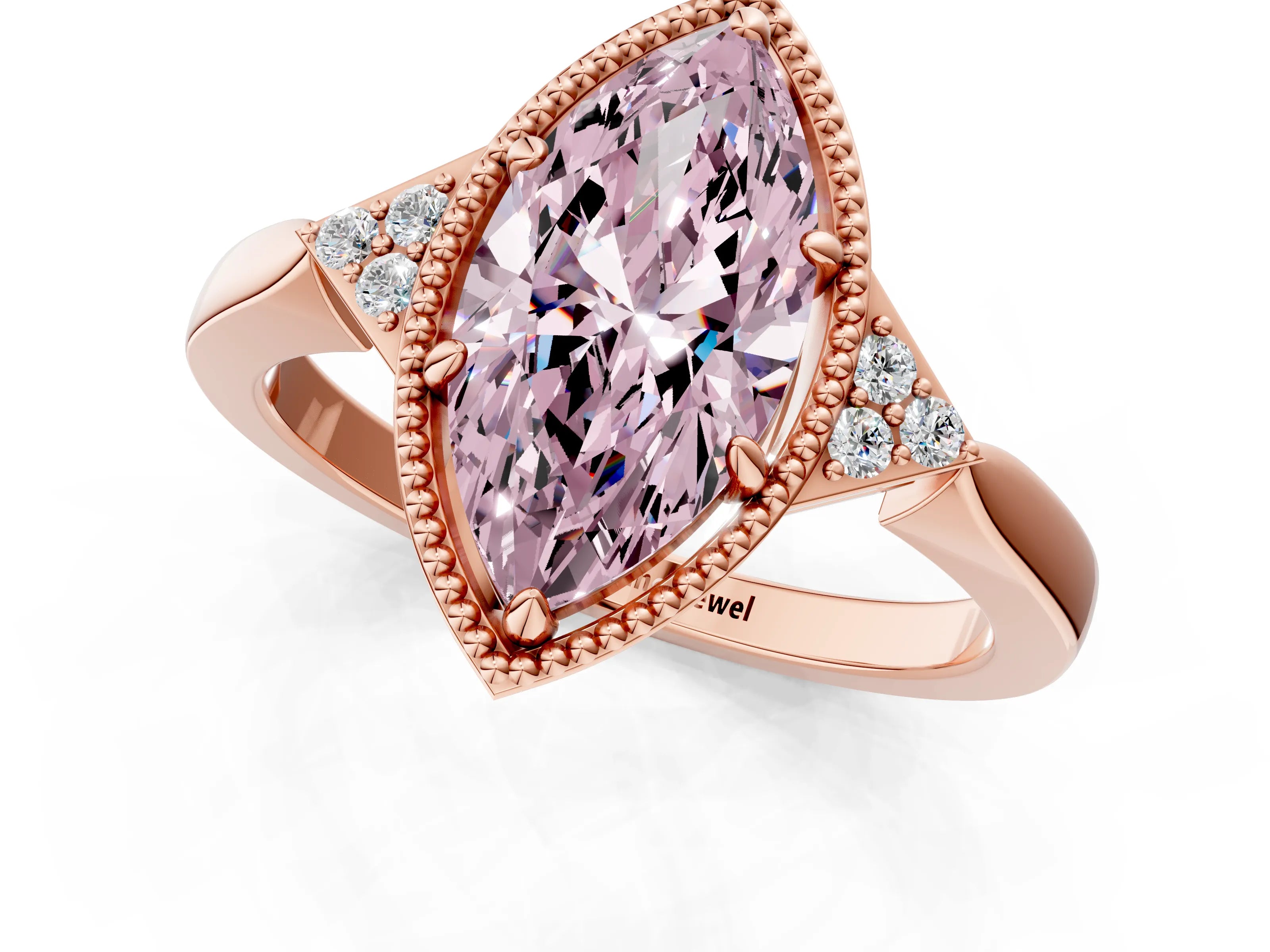 Rose gold Hexagonal Halo Fancy Pink Marquise Cut Diamond Solitaire with Pavé Band and Four-Prong Setting_4