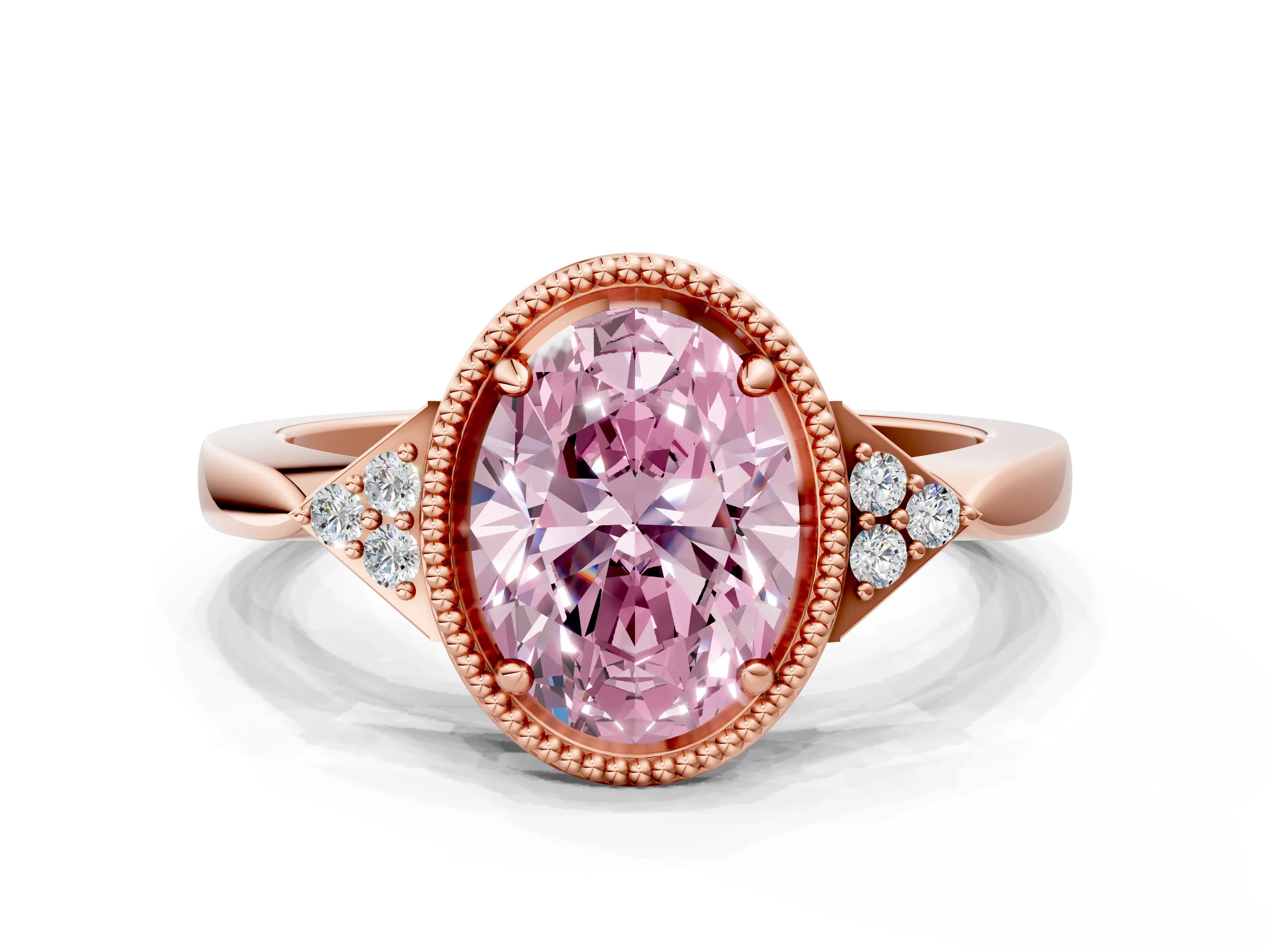Rose gold Hexagonal Halo Fancy Pink Oval Cut Diamond Solitaire with Pavé Band and Four-Prong Setting_3