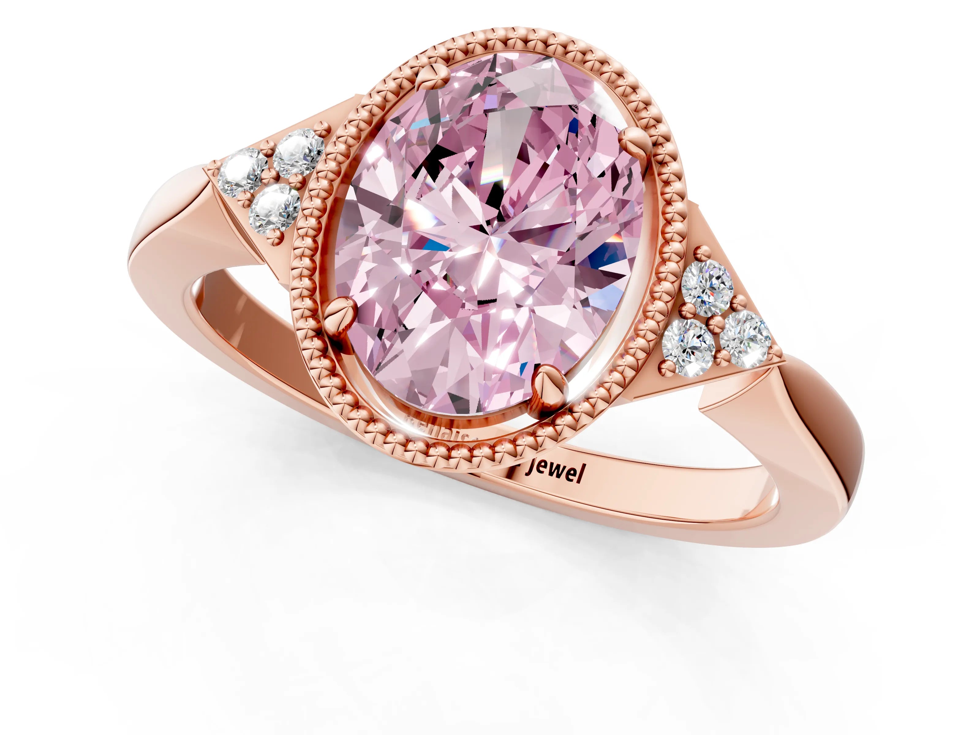 Rose gold Hexagonal Halo Fancy Pink Oval Cut Diamond Solitaire with Pavé Band and Four-Prong Setting_4
