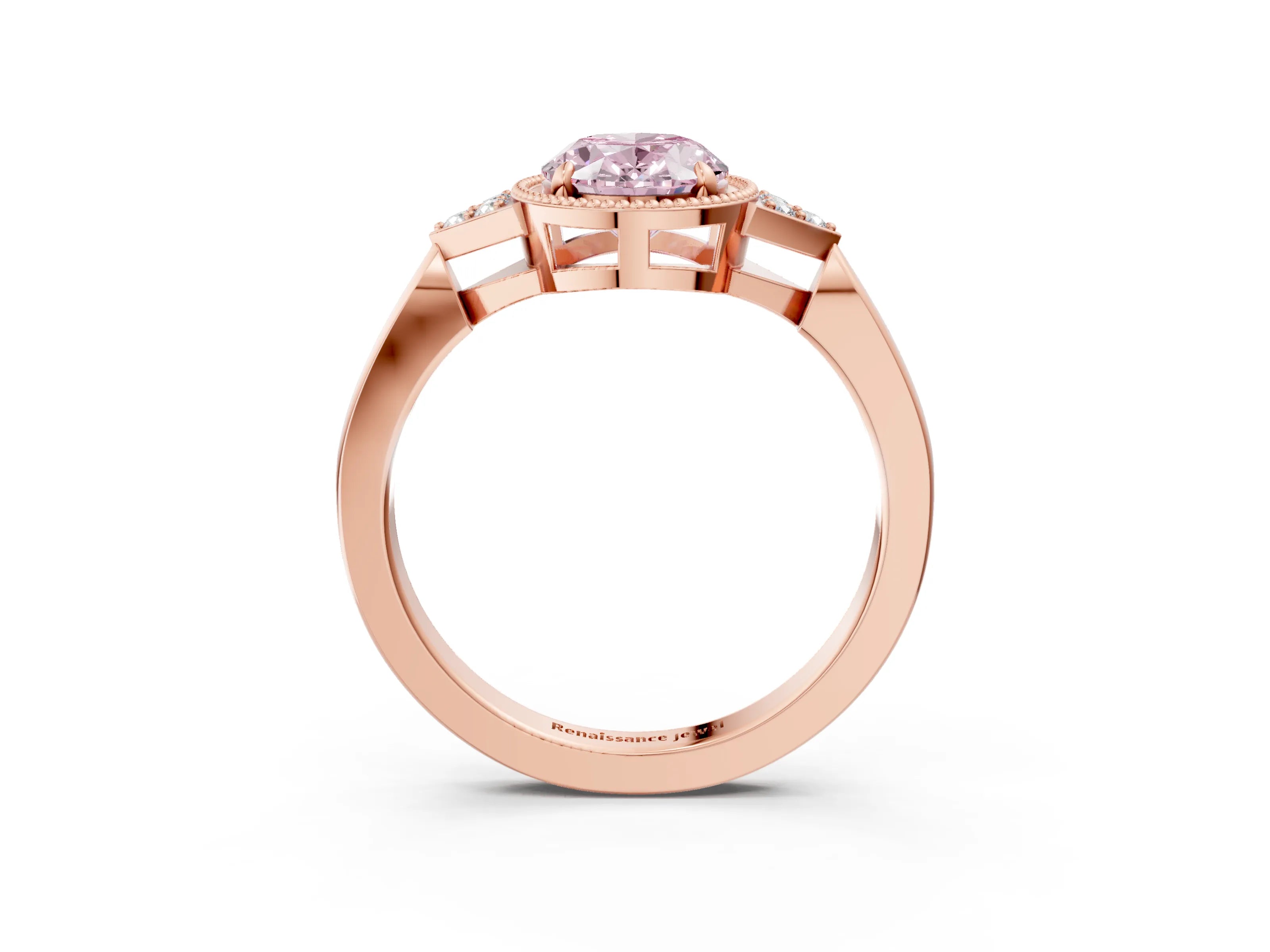 Rose gold Hexagonal Halo Fancy Pink Oval Cut Diamond Solitaire with Pavé Band and Four-Prong Setting_6