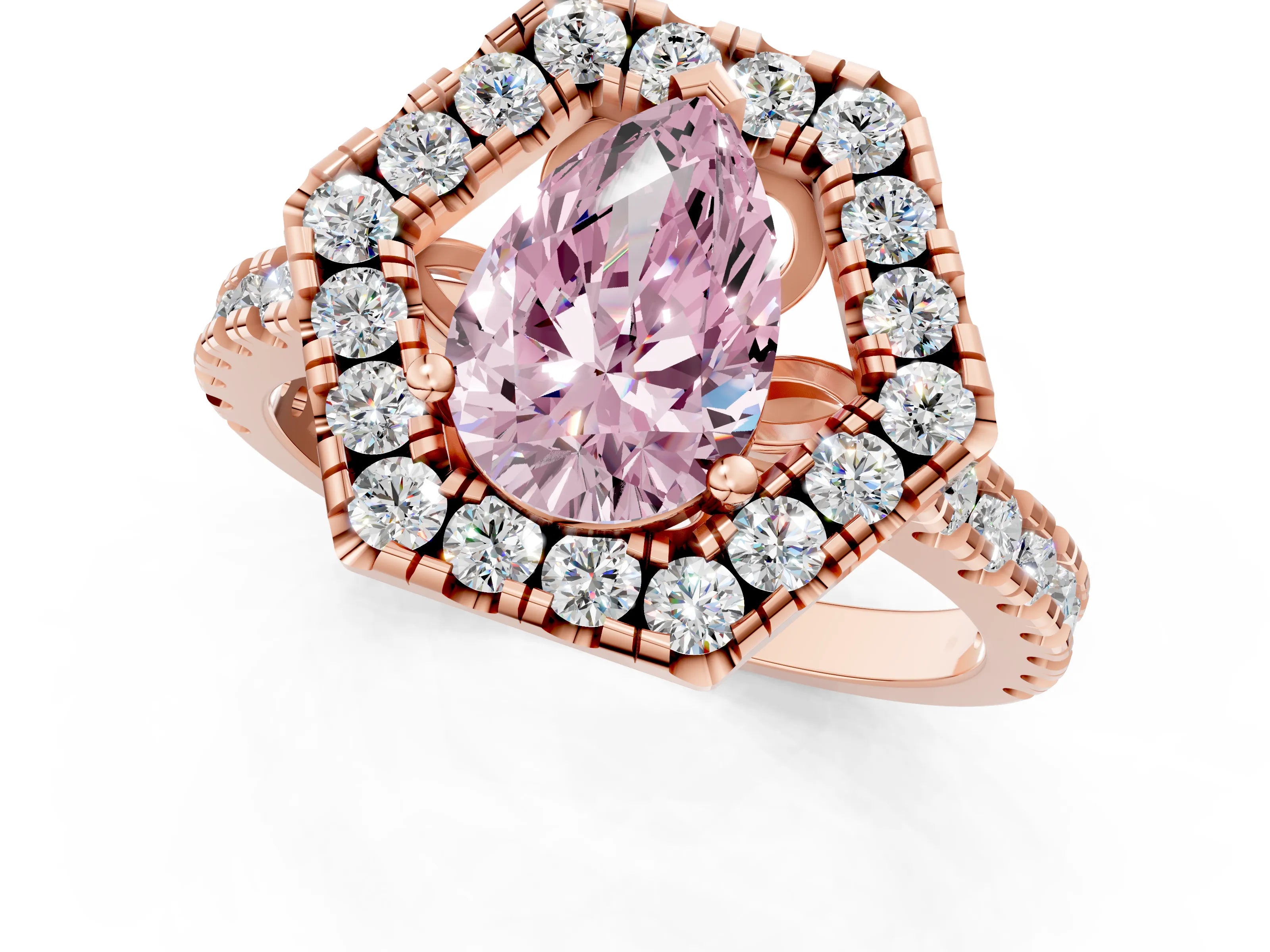 Rose gold Hexagonal Halo Fancy Pink Pear Cut Diamond Pavé Band with Four-Prong Setting_1