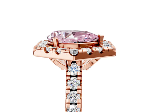 Rose gold Hexagonal Halo Fancy Pink Pear Cut Diamond Pavé Band with Four-Prong Setting_5