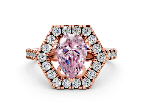 Rose gold Hexagonal Halo Fancy Pink Pear Cut Diamond Pavé Band with Four-Prong Setting