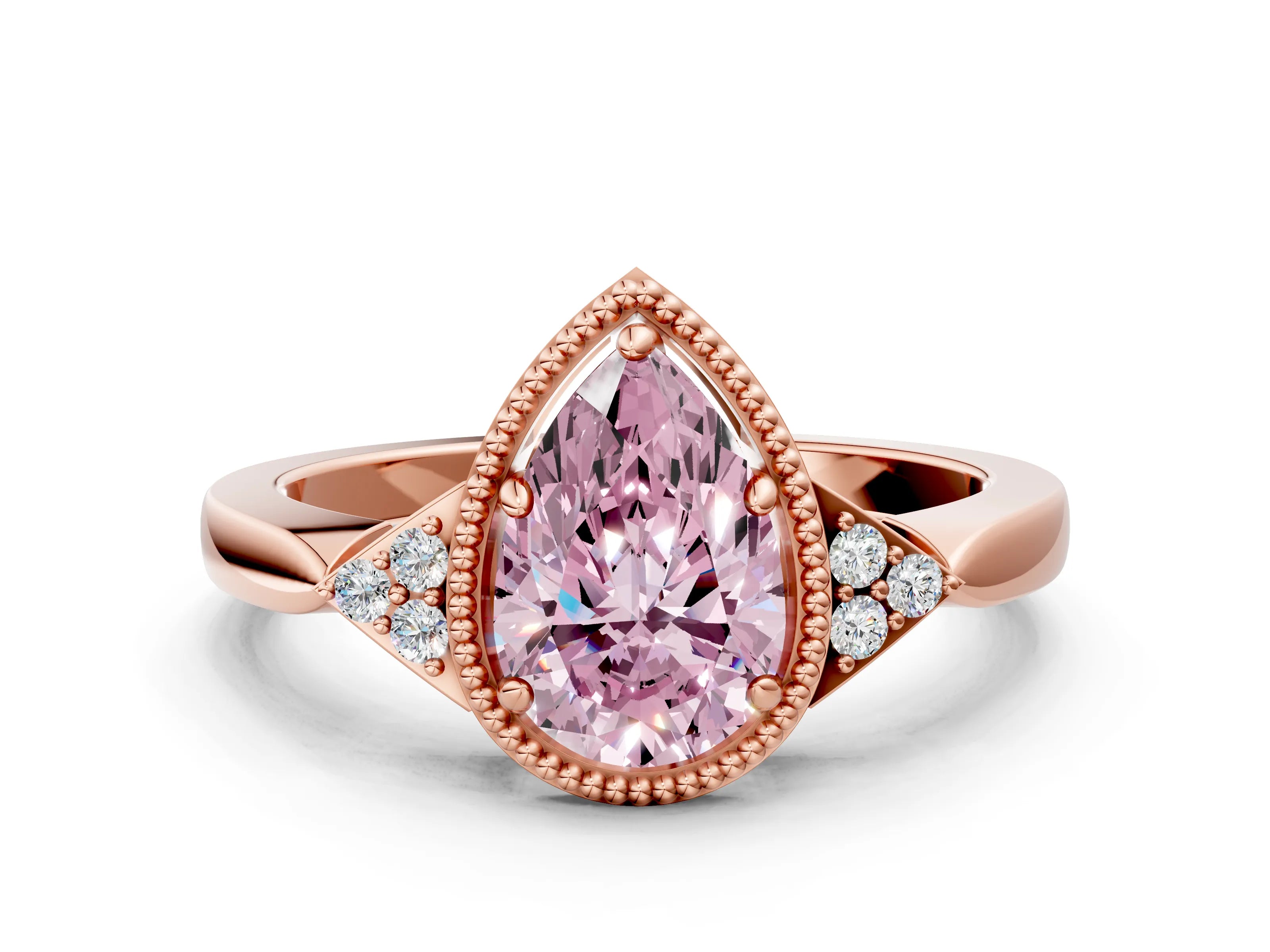 Rose gold Hexagonal Halo Fancy Pink Pear Cut Diamond Solitaire with Pavé Band and Four-Prong Setting_3