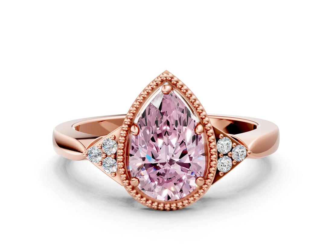 Rose gold Hexagonal Halo Fancy Pink Pear Cut Diamond Solitaire with Pavé Band and Four-Prong Setting_3
