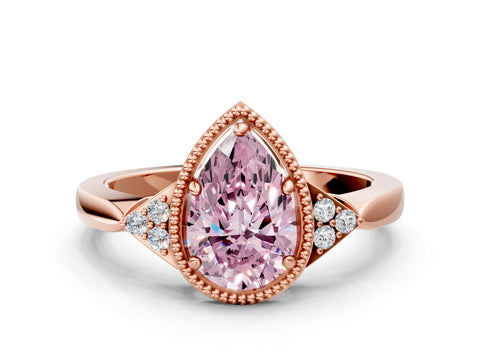 Rose gold Hexagonal Halo Fancy Pink Pear Cut Diamond Solitaire with Pavé Band and Four-Prong Setting_3
