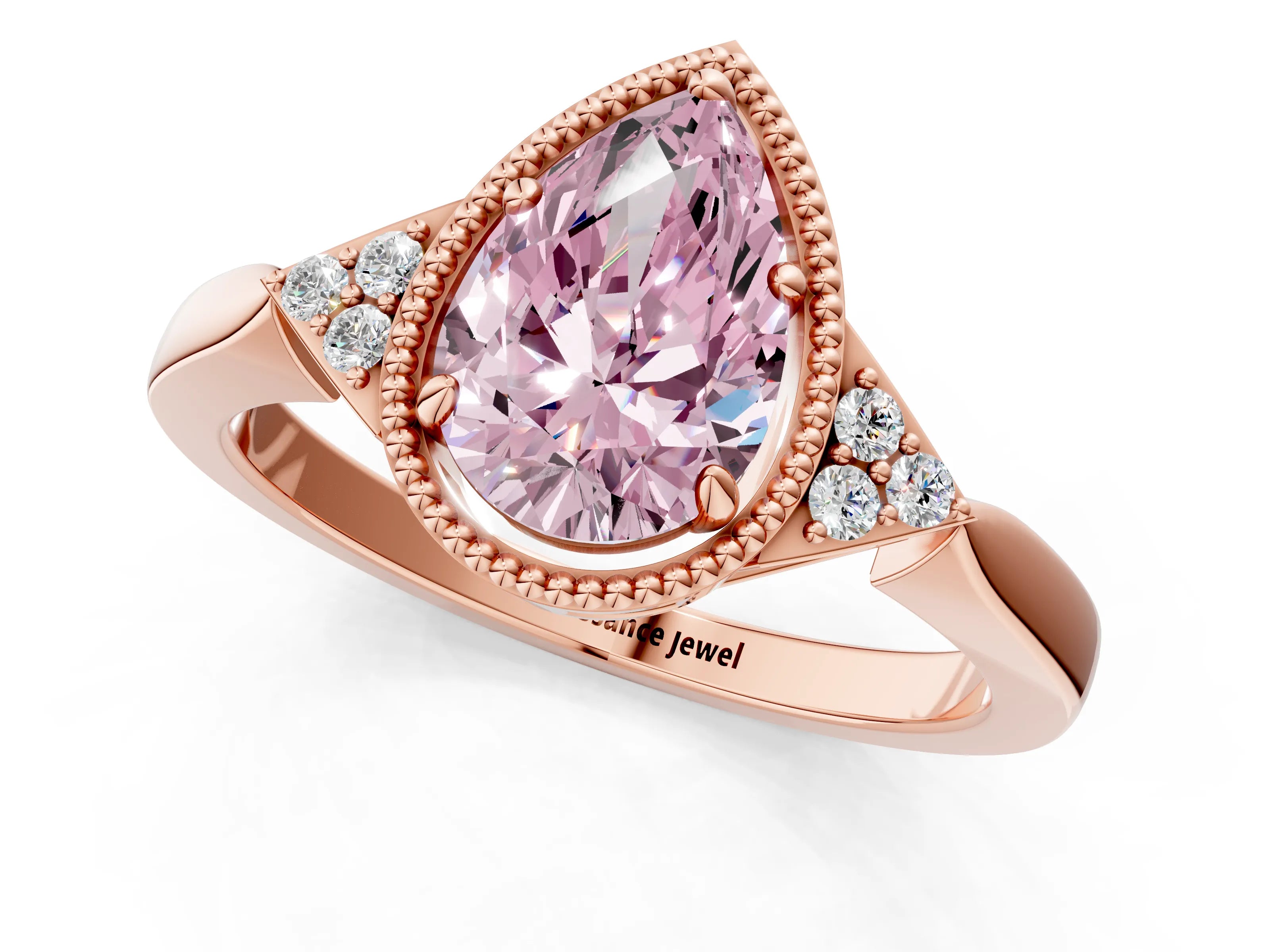 Rose gold Hexagonal Halo Fancy Pink Pear Cut Diamond Solitaire with Pavé Band and Four-Prong Setting_4