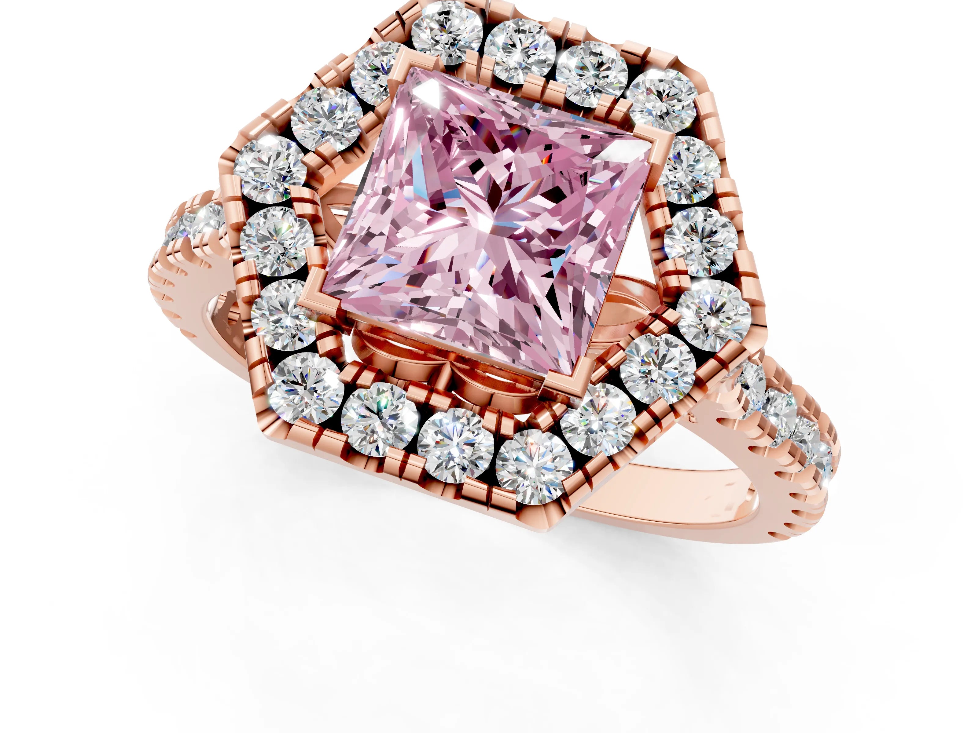 Rose gold Hexagonal Halo Fancy Pink Princess Cut Diamond Pavé Band with Four-Prong Setting_1