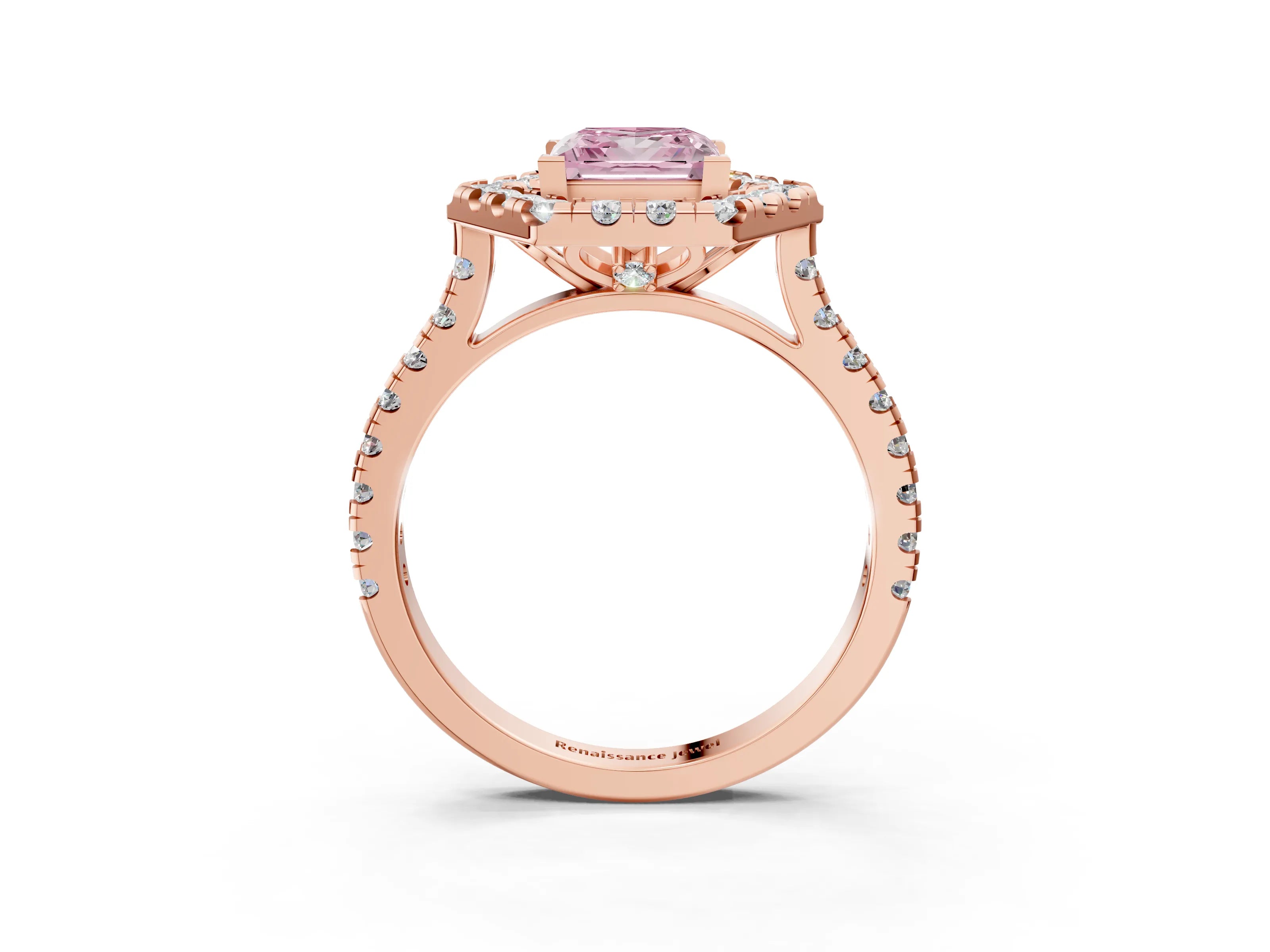 Rose gold Hexagonal Halo Fancy Pink Princess Cut Diamond Pavé Band with Four-Prong Setting_3