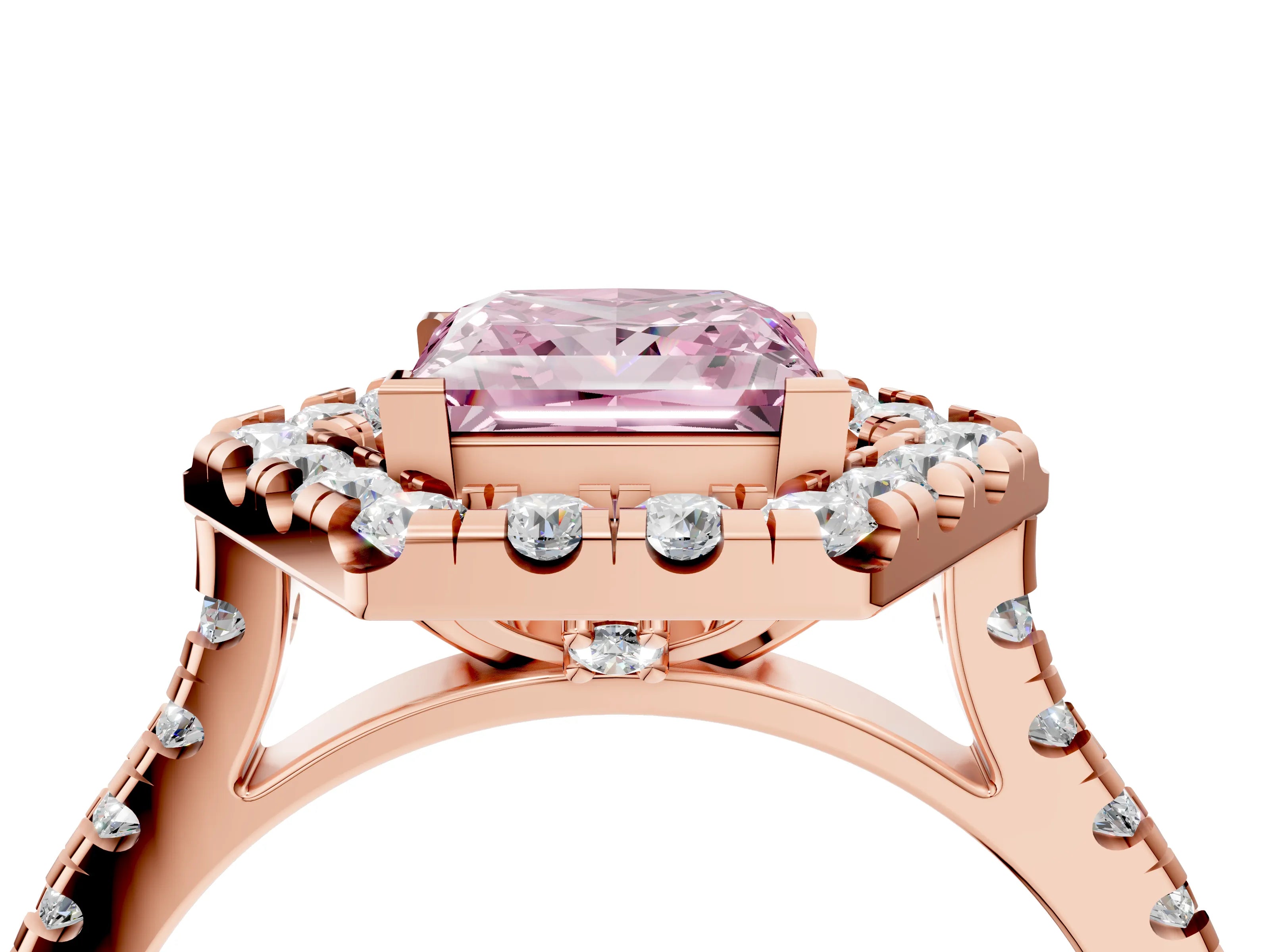 Rose gold Hexagonal Halo Fancy Pink Princess Cut Diamond Pavé Band with Four-Prong Setting_4