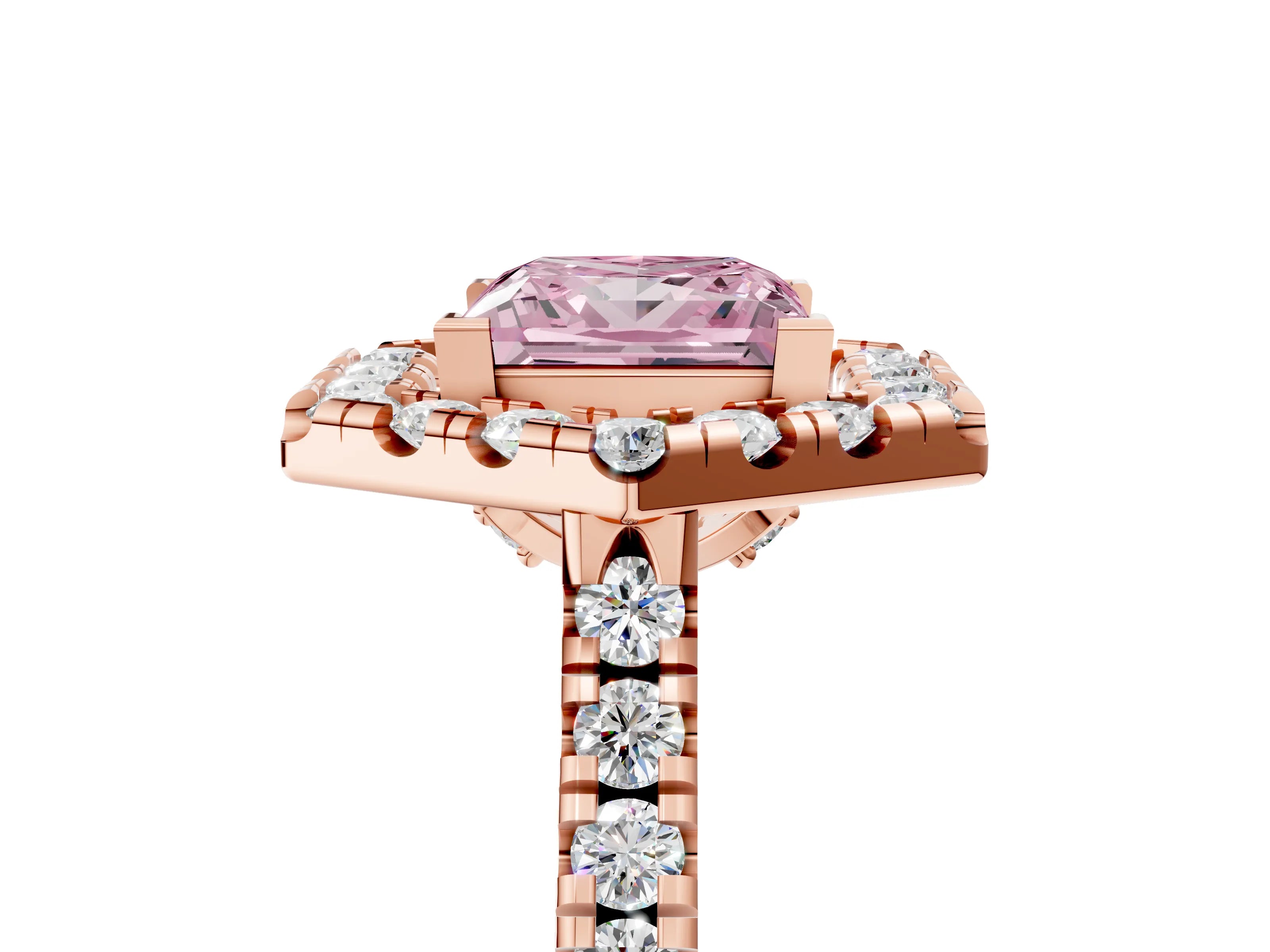 Rose gold Hexagonal Halo Fancy Pink Princess Cut Diamond Pavé Band with Four-Prong Setting_5