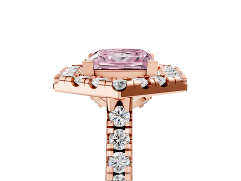 Rose gold Hexagonal Halo Fancy Pink Princess Cut Diamond Pavé Band with Four-Prong Setting_5
