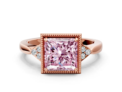 Rose gold Hexagonal Halo Fancy Pink Princess Cut Diamond Solitaire with Pavé Band and Four-Prong Setting_3