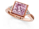 Rose gold Hexagonal Halo Fancy Pink Princess Cut Diamond Solitaire with Pavé Band and Four-Prong Setting_4