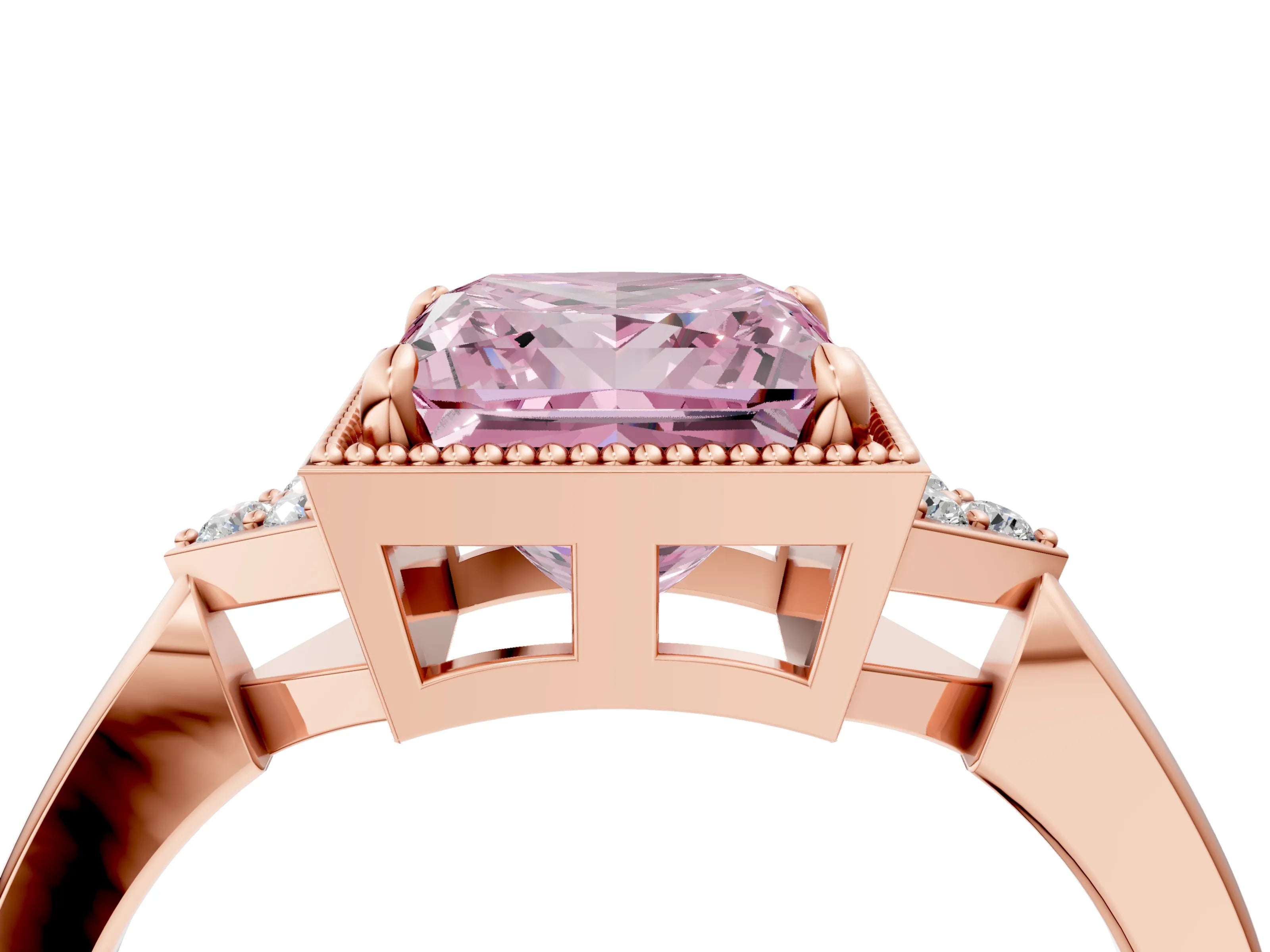 Rose gold Hexagonal Halo Fancy Pink Princess Cut Diamond Solitaire with Pavé Band and Four-Prong Setting_7