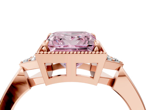Rose gold Hexagonal Halo Fancy Pink Princess Cut Diamond Solitaire with Pavé Band and Four-Prong Setting_7