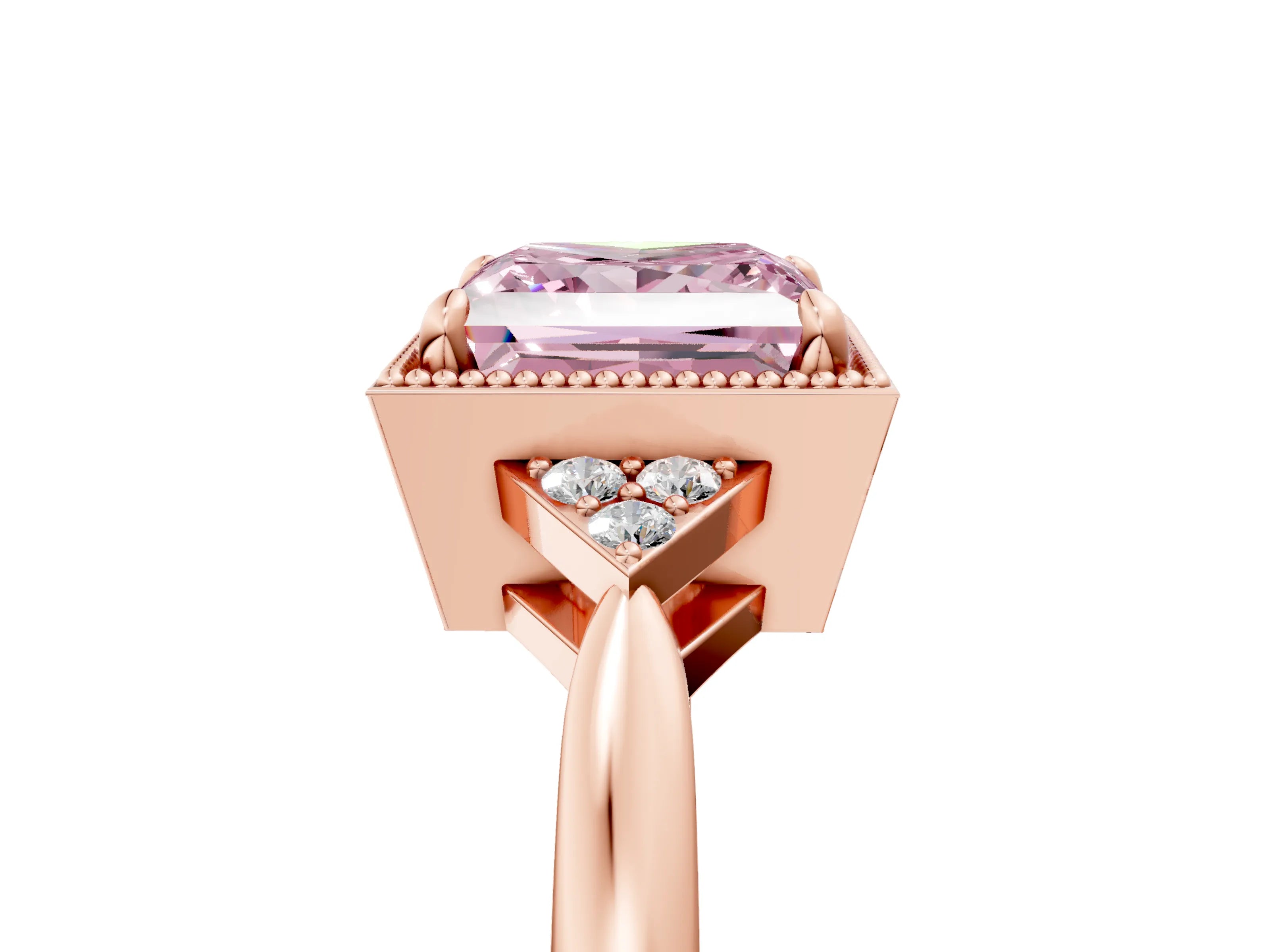 Rose gold Hexagonal Halo Fancy Pink Princess Cut Diamond Solitaire with Pavé Band and Four-Prong Setting_8