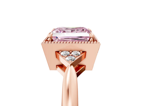 Rose gold Hexagonal Halo Fancy Pink Princess Cut Diamond Solitaire with Pavé Band and Four-Prong Setting_8
