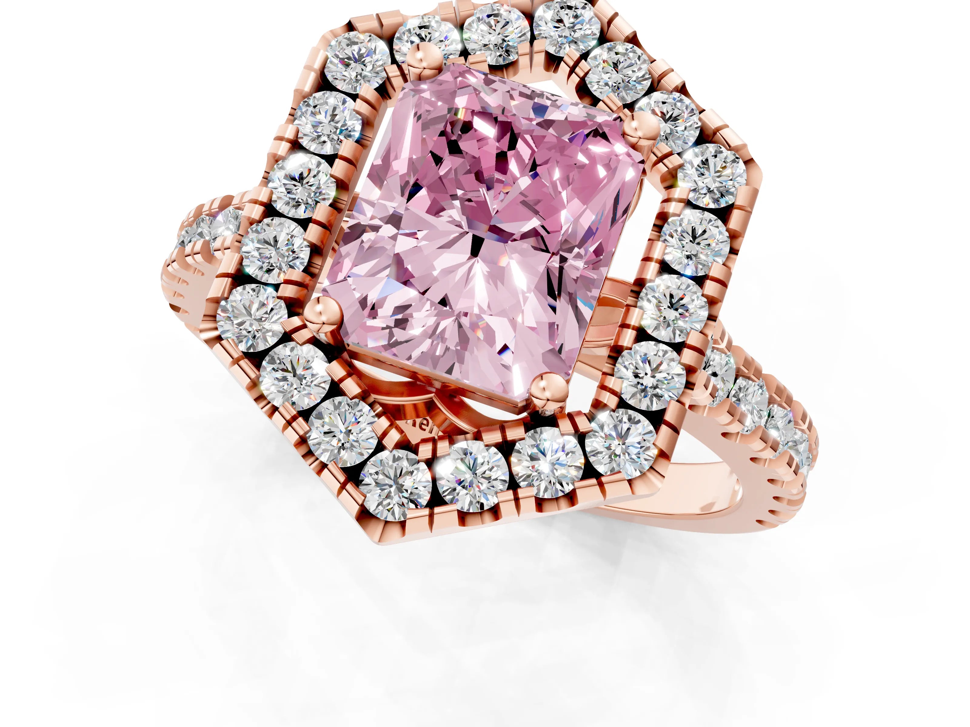 Rose gold Hexagonal Halo Fancy Pink Radiant Cut Diamond Pavé Band with Four-Prong Setting_1