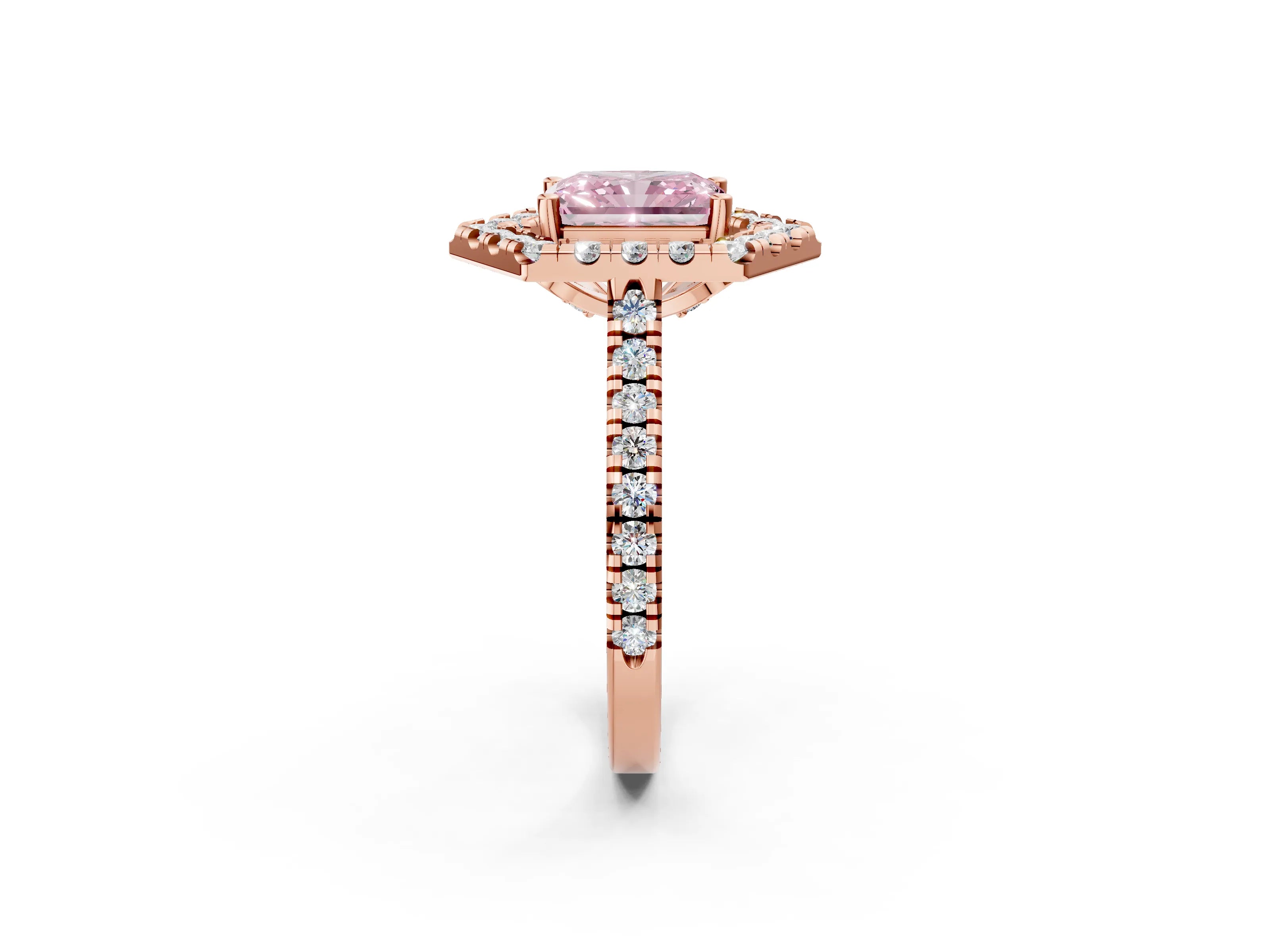 Rose gold Hexagonal Halo Fancy Pink Radiant Cut Diamond Pavé Band with Four-Prong Setting_2