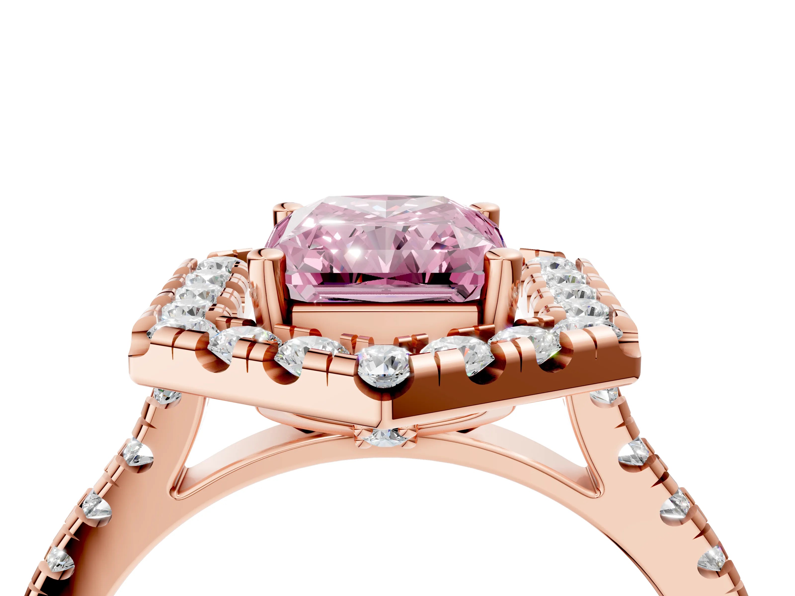 Rose gold Hexagonal Halo Fancy Pink Radiant Cut Diamond Pavé Band with Four-Prong Setting_4