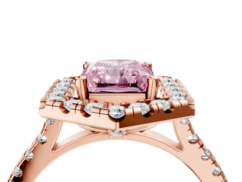 Rose gold Hexagonal Halo Fancy Pink Radiant Cut Diamond Pavé Band with Four-Prong Setting_4