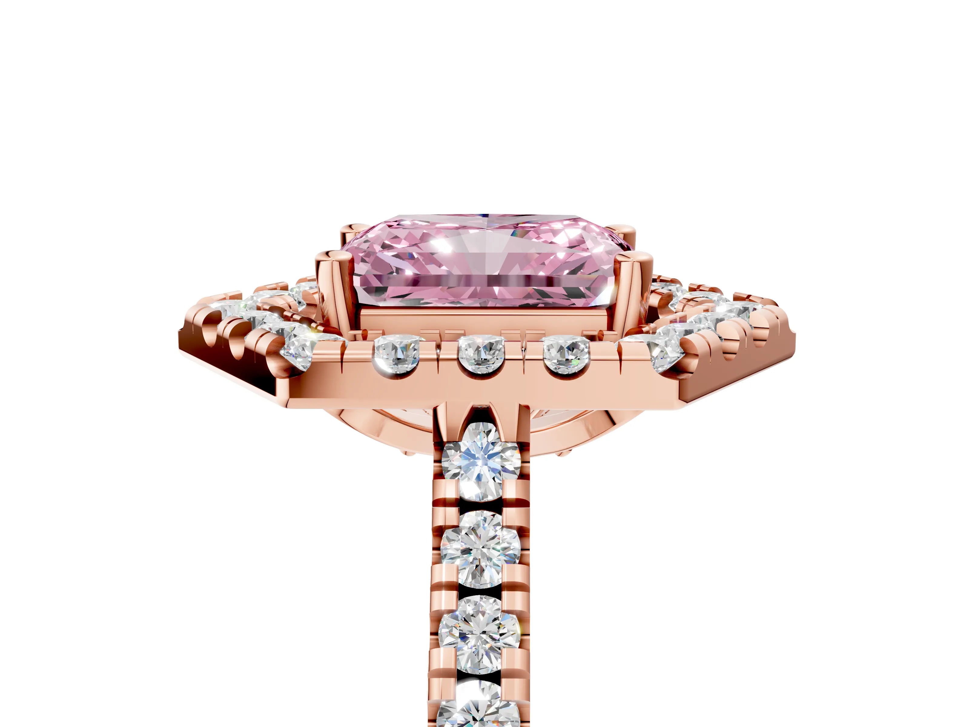 Rose gold Hexagonal Halo Fancy Pink Radiant Cut Diamond Pavé Band with Four-Prong Setting_5