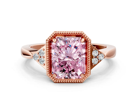 Rose gold Hexagonal Halo Fancy Pink Radiant Cut Diamond Solitaire with Pavé Band and Four-Prong Setting_3