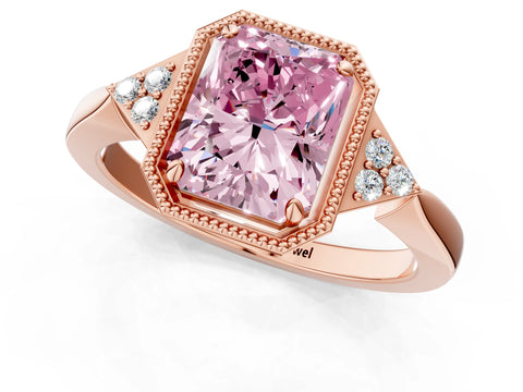 Rose gold Hexagonal Halo Fancy Pink Radiant Cut Diamond Solitaire with Pavé Band and Four-Prong Setting_4