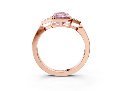 Rose gold Hexagonal Halo Fancy Pink Radiant Cut Diamond Solitaire with Pavé Band and Four-Prong Setting_6