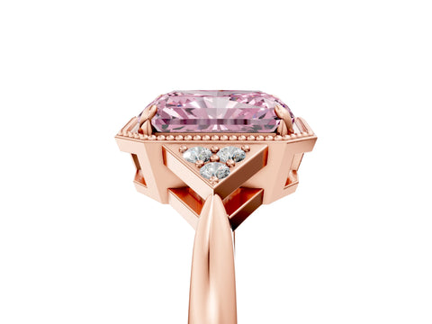 Rose gold Hexagonal Halo Fancy Pink Radiant Cut Diamond Solitaire with Pavé Band and Four-Prong Setting_8