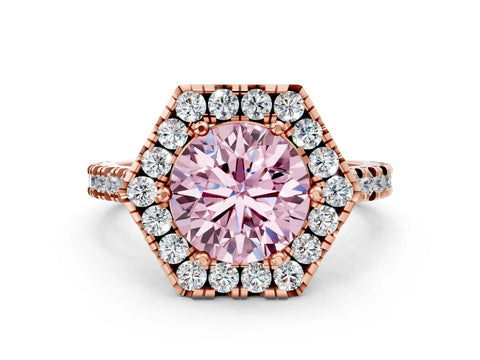 Rose gold Hexagonal Halo Fancy Pink Round Cut Diamond Pavé Band with Four-Prong Setting_12