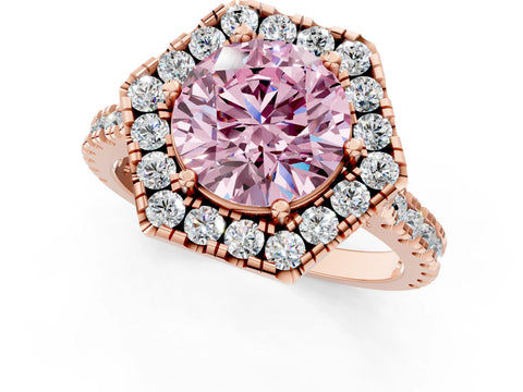 Rose gold Hexagonal Halo Fancy Pink Round Cut Diamond Pavé Band with Four-Prong Setting_13