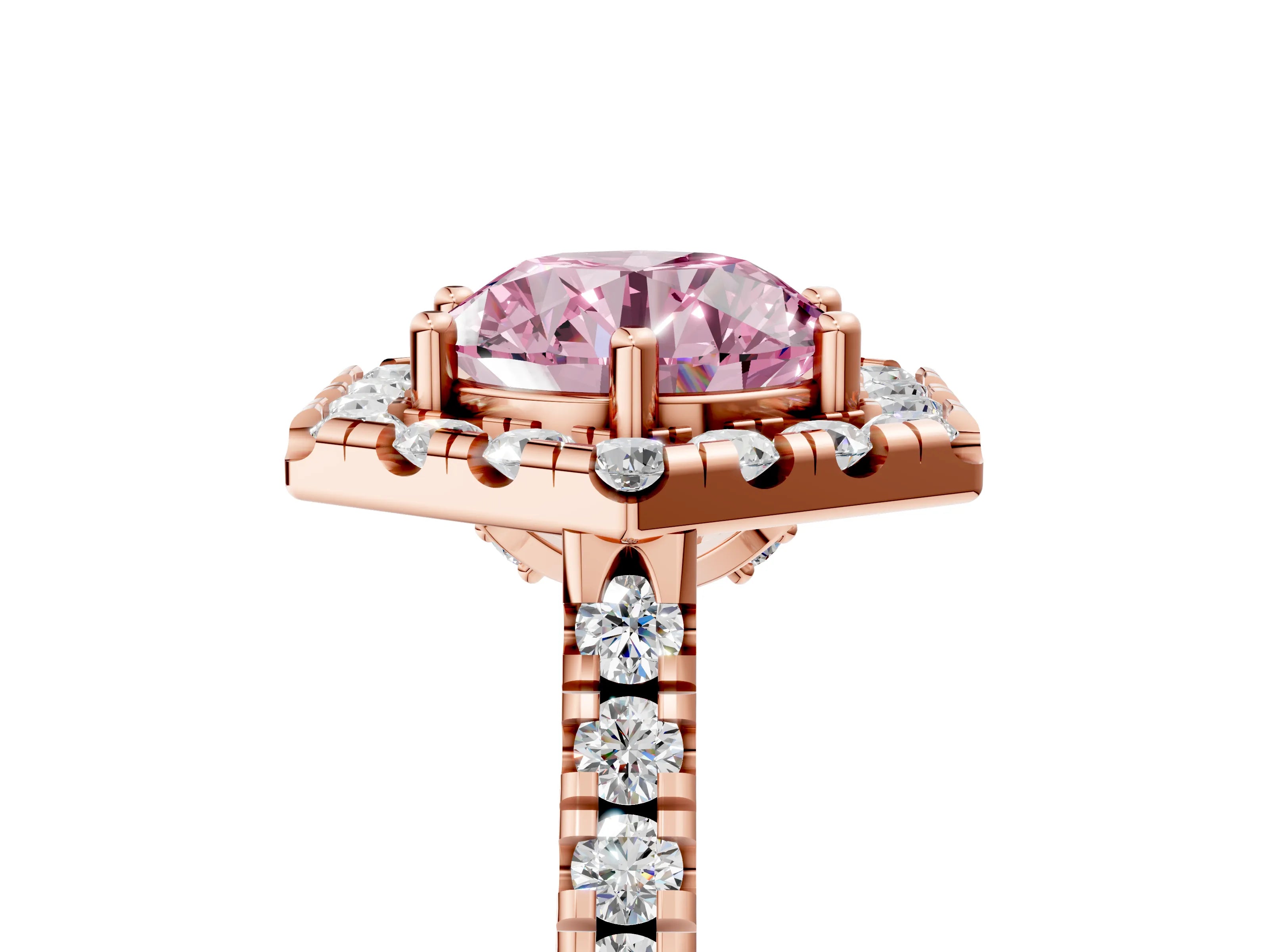 Rose gold Hexagonal Halo Fancy Pink Round Cut Diamond Pavé Band with Four-Prong Setting_17