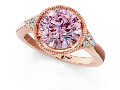 Rose gold Hexagonal Halo Fancy Pink Round Cut Diamond Solitaire with Pavé Band and Four-Prong Setting_4