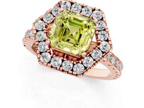 Rose gold Hexagonal Halo Fancy Yellow Asscher Cut Diamond Pavé Band with Four-Prong Setting_1