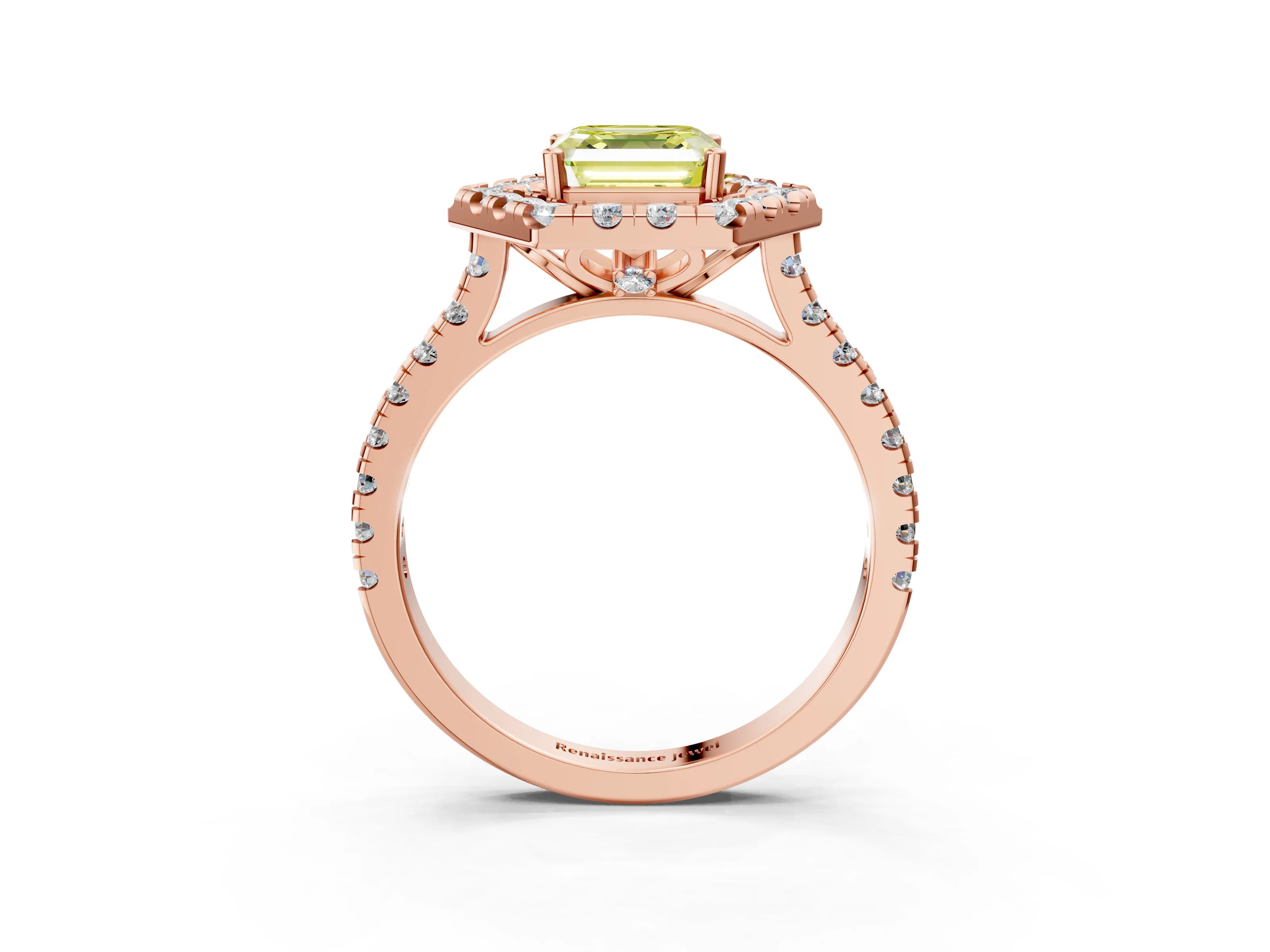 Rose gold Hexagonal Halo Fancy Yellow Asscher Cut Diamond Pavé Band with Four-Prong Setting_3