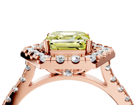 Rose gold Hexagonal Halo Fancy Yellow Asscher Cut Diamond Pavé Band with Four-Prong Setting_4