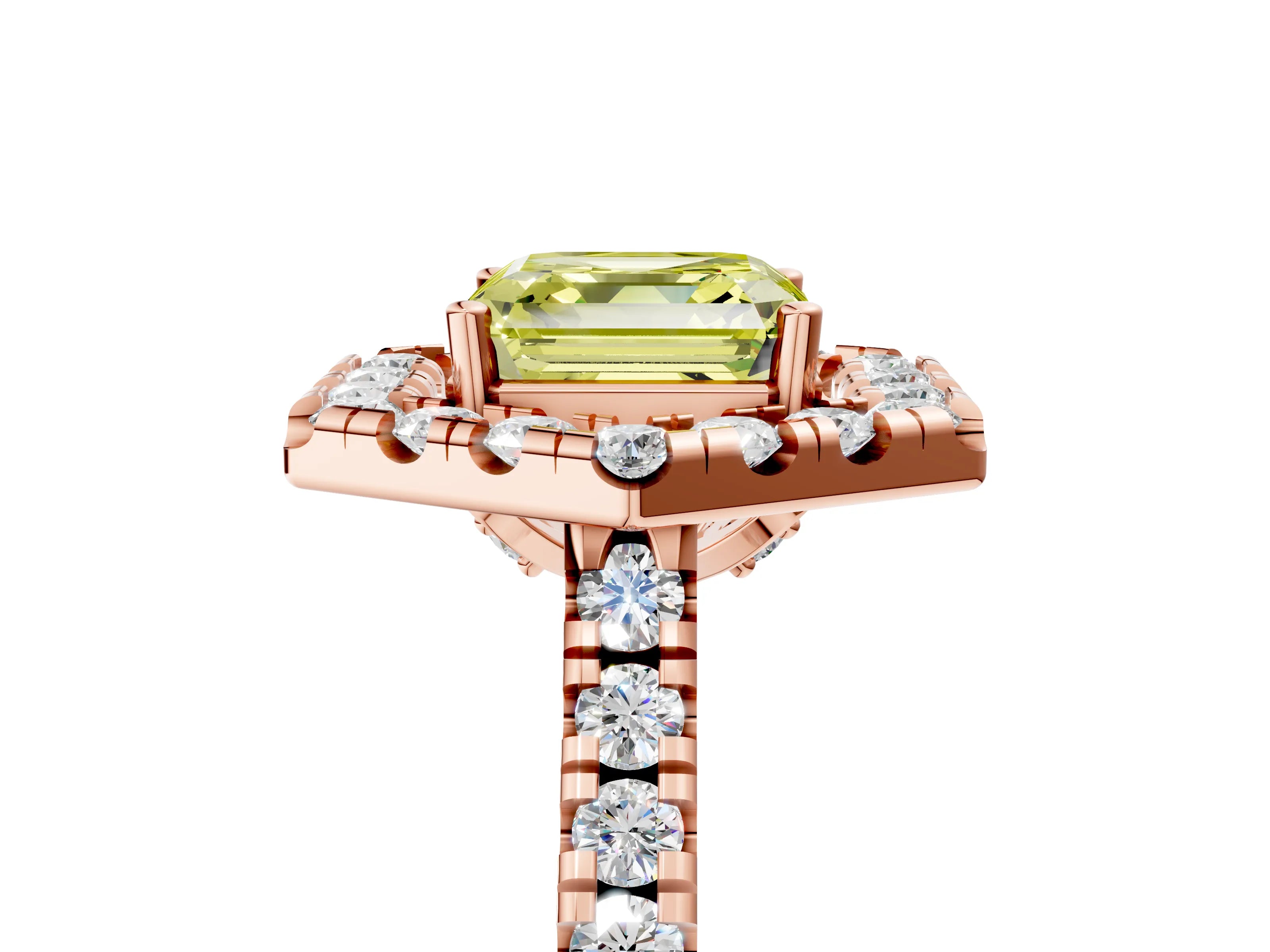 Rose gold Hexagonal Halo Fancy Yellow Asscher Cut Diamond Pavé Band with Four-Prong Setting_5