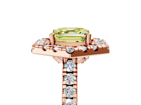 Rose gold Hexagonal Halo Fancy Yellow Asscher Cut Diamond Pavé Band with Four-Prong Setting_5