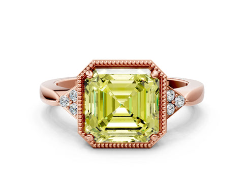 Rose gold Hexagonal Halo Fancy Yellow Asscher Cut Diamond Solitaire with Pavé Band and Four-Prong Setting_3