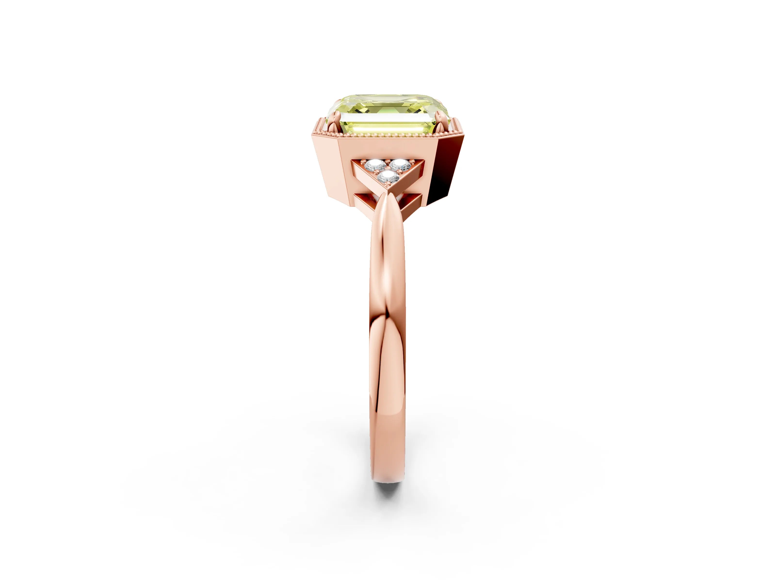 Rose gold Hexagonal Halo Fancy Yellow Asscher Cut Diamond Solitaire with Pavé Band and Four-Prong Setting_5