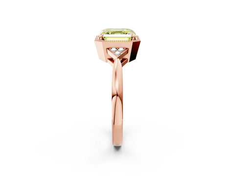 Rose gold Hexagonal Halo Fancy Yellow Asscher Cut Diamond Solitaire with Pavé Band and Four-Prong Setting_5