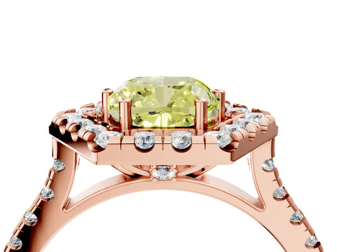 Rose gold Hexagonal Halo Fancy Yellow Cushion Cut Diamond Pavé Band with Four-Prong Setting_4